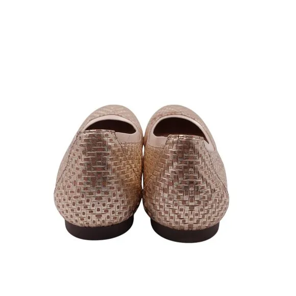 Vionic Anita Ballet Flats Sz 7 Gold Woven Leather Slip On Comfort Casual