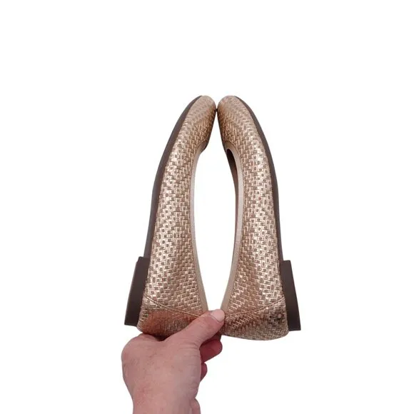 Vionic Anita Ballet Flats Sz 7 Gold Woven Leather Slip On Comfort Casual