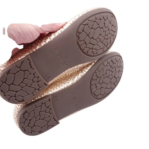 Vionic Anita Ballet Flats Sz 7 Gold Woven Leather Slip On Comfort Casual