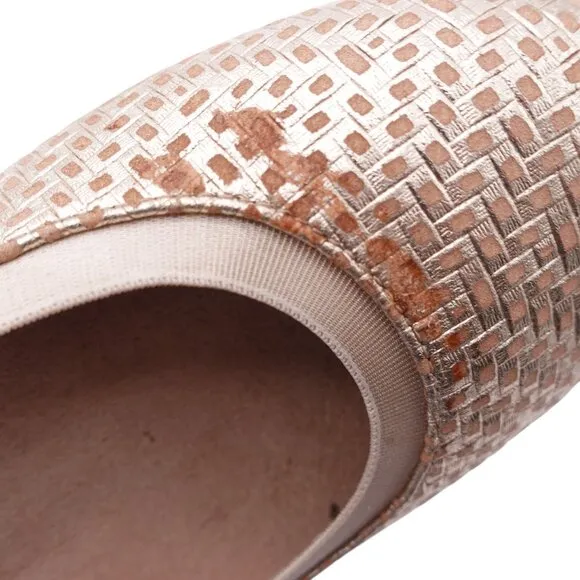 Vionic Anita Ballet Flats Sz 7 Gold Woven Leather Slip On Comfort Casual