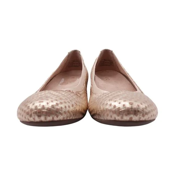 Vionic Anita Ballet Flats Sz 7 Gold Woven Leather Slip On Comfort Casual
