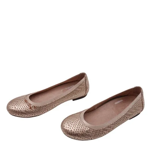Vionic Anita Ballet Flats Sz 7 Gold Woven Leather Slip On Comfort Casual