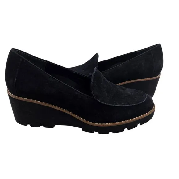 Vionic Ava Wedge Loafers Womens 9.5 Black Suede Orthotic Comfort Casual Career