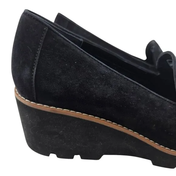 Vionic Ava Wedge Loafers Womens 9.5 Black Suede Orthotic Comfort Casual Career