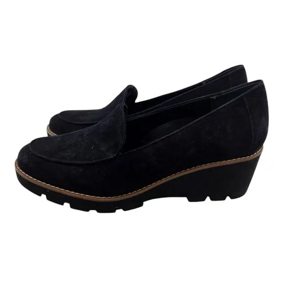 Vionic Ava Wedge Loafers Womens 9.5 Black Suede Orthotic Comfort Casual Career