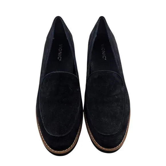 Vionic Ava Wedge Loafers Womens 9.5 Black Suede Orthotic Comfort Casual Career