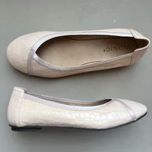 Vionic Carroll Cloud Peachy Pink Patent Leather Croc Embossed Ballet Flats US 7
