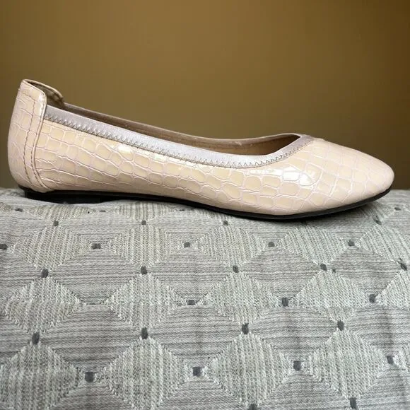 Vionic Carroll Cloud Peachy Pink Patent Leather Croc Embossed Ballet Flats US 7