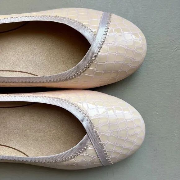 Vionic Carroll Cloud Peachy Pink Patent Leather Croc Embossed Ballet Flats US 7