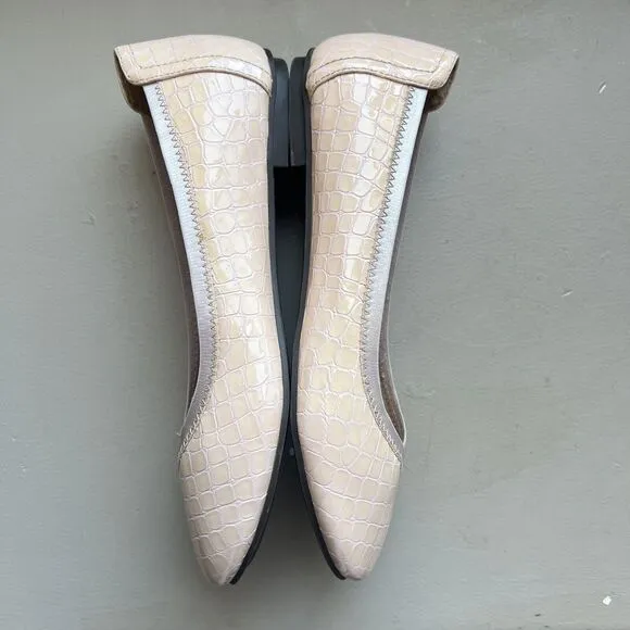 Vionic Carroll Cloud Peachy Pink Patent Leather Croc Embossed Ballet Flats US 7