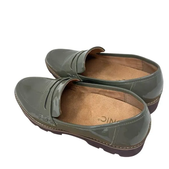 Vionic Cheryl Olive Green Patent Leather Penny Loafers Chunky Y2K Womens 7.5
