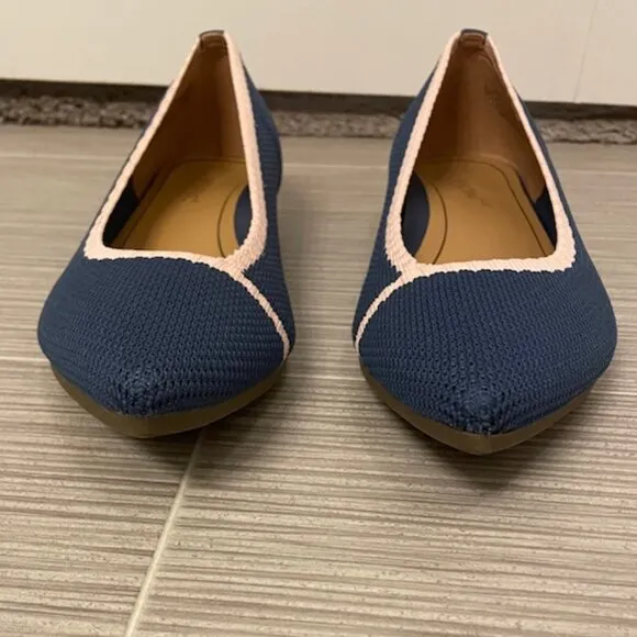 Vionic Dahlia Ballet Skimmer Flats Pointed Toe Blue Pink Size 7