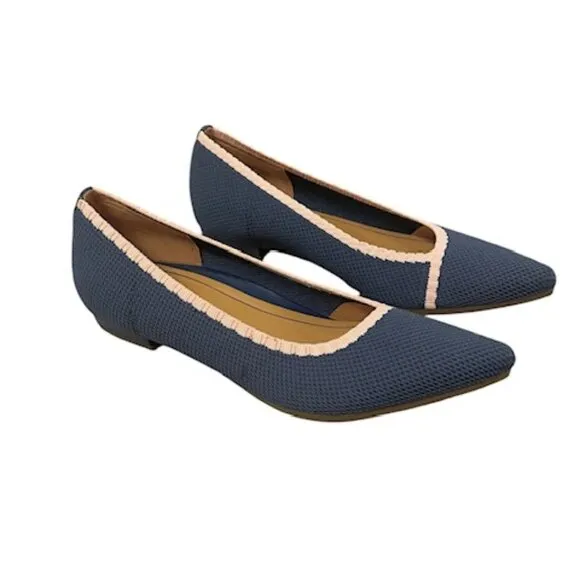 Vionic Dahlia Ballet Skimmer Flats Pointed Toe Blue Pink Size 7