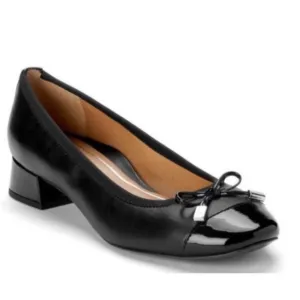 Vionic Daphne Slip On Ballet Low Block Heel Patent Toe Caps Bows Black Size 7