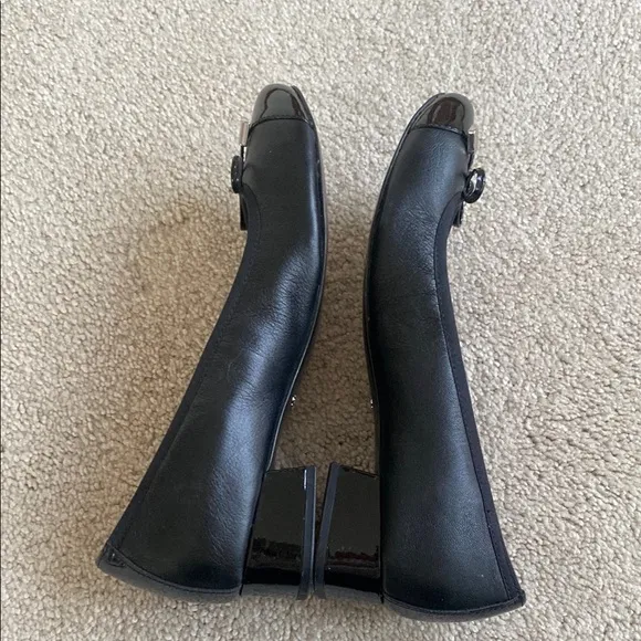 Vionic Daphne Slip On Ballet Low Block Heel Patent Toe Caps Bows Black Size 7