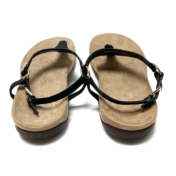 Vionic Kirra Orthaheel comfort support black with tan footbed sandals 9