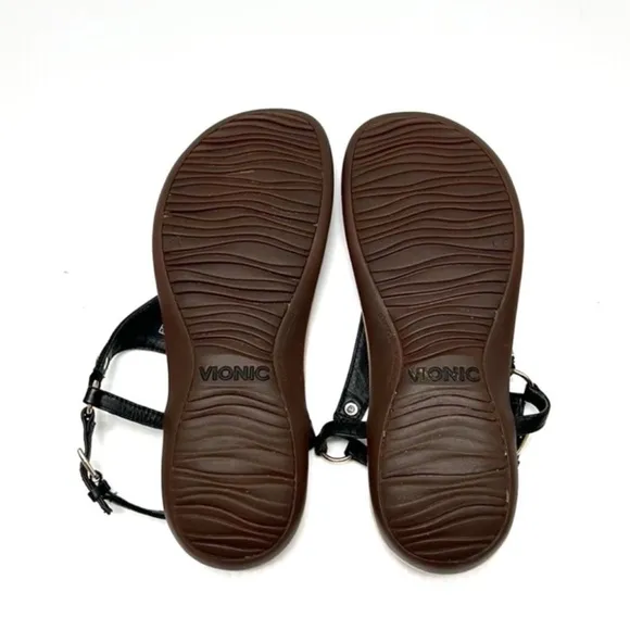 Vionic Kirra Orthaheel comfort support black with tan footbed sandals 9