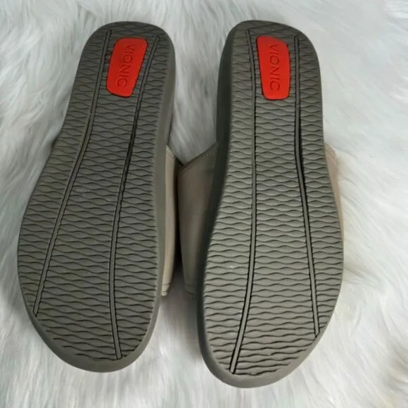 Vionic Kiwi Tan Leather Slide Sandals Sz 12