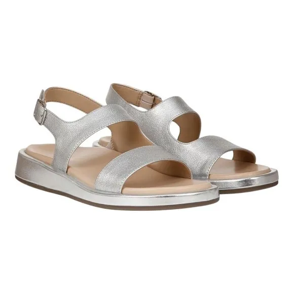 Vionic Madera Womens SZ 9 Metallic Silver Leather Sandal Adj Slingback Strap NEW