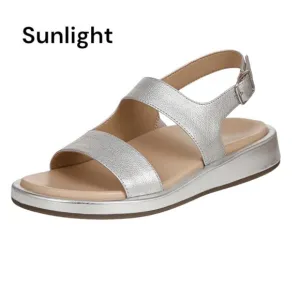 Vionic Madera Womens SZ 9 Metallic Silver Leather Sandal Adj Slingback Strap NEW