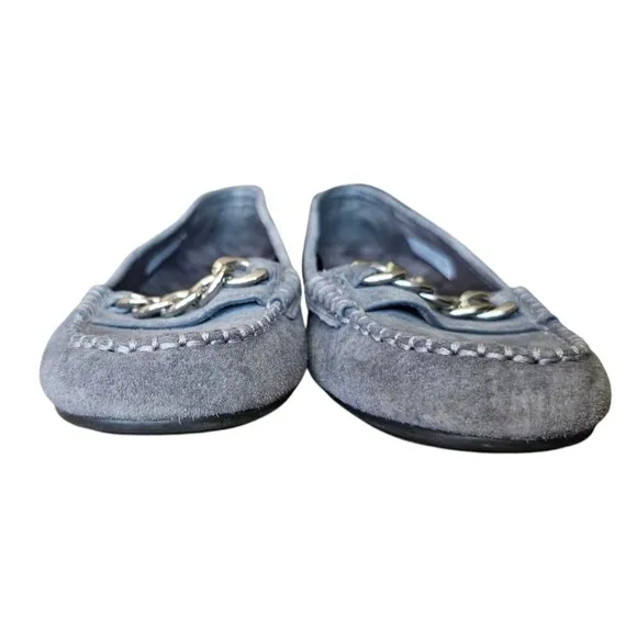 Vionic Mesa Suede Leather Grey SlipOn Loafers Silver Metal Accent RubberSole Sz7