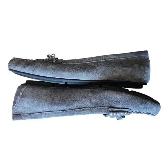 Vionic Mesa Suede Leather Grey SlipOn Loafers Silver Metal Accent RubberSole Sz7
