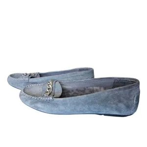 Vionic Mesa Suede Leather Grey SlipOn Loafers Silver Metal Accent RubberSole Sz7