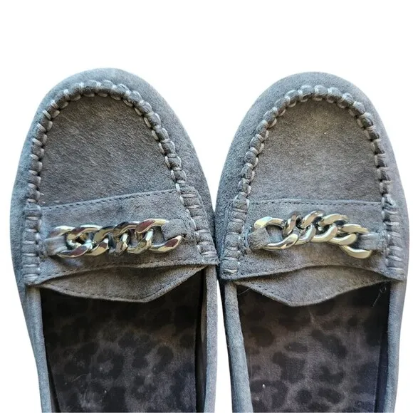 Vionic Mesa Suede Leather Grey SlipOn Loafers Silver Metal Accent RubberSole Sz7