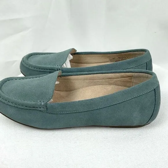 Vionic Moccasins Blue Suede Womens Sz 8 Leather Slip On Flats Shoes Debbie