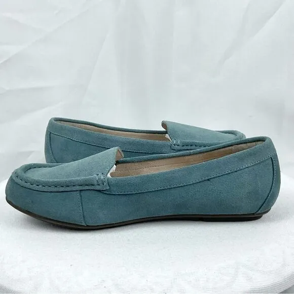 Vionic Moccasins Blue Suede Womens Sz 8 Leather Slip On Flats Shoes Debbie