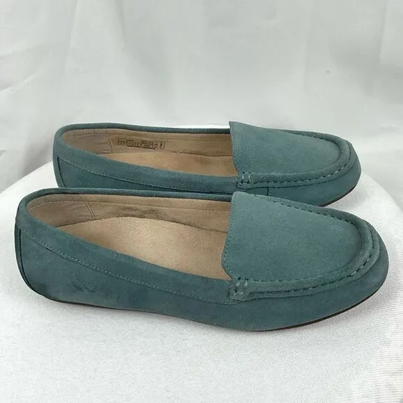 Vionic Moccasins Blue Suede Womens Sz 8 Leather Slip On Flats Shoes Debbie