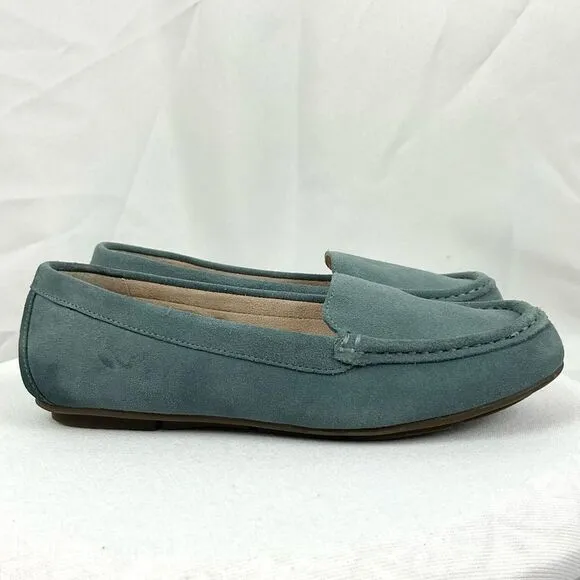 Vionic Moccasins Blue Suede Womens Sz 8 Leather Slip On Flats Shoes Debbie