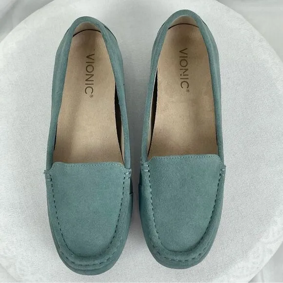 Vionic Moccasins Blue Suede Womens Sz 8 Leather Slip On Flats Shoes Debbie