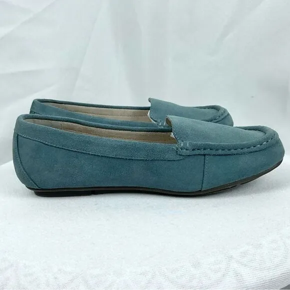 Vionic Moccasins Blue Suede Womens Sz 8 Leather Slip On Flats Shoes Debbie