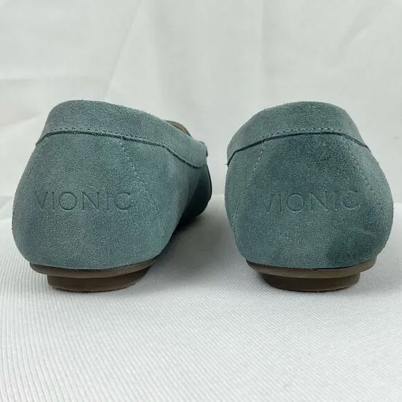 Vionic Moccasins Blue Suede Womens Sz 8 Leather Slip On Flats Shoes Debbie