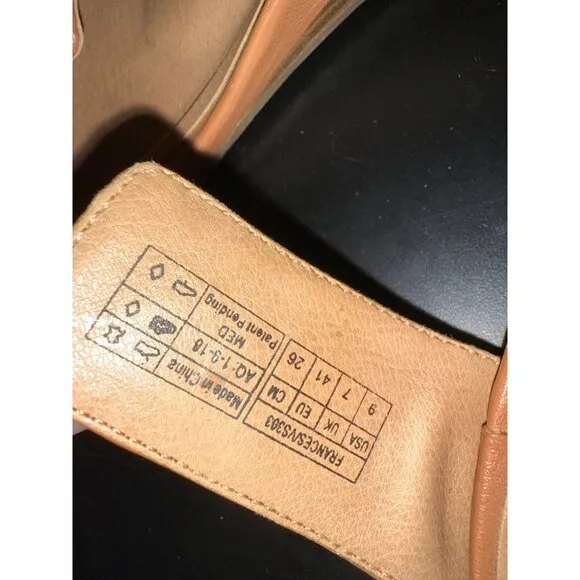 Vionic Port Frances Tan Leather Wedge Sandals Velcro Adjustable Buckles Size 9
