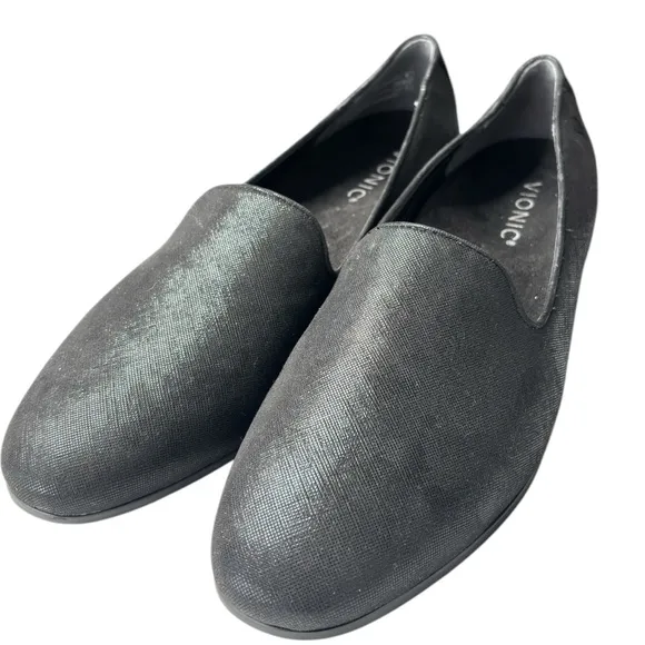 Vionic Willa II Shimmer Textile Black Flats Comfort Shoe Size 8.5 Arch Support