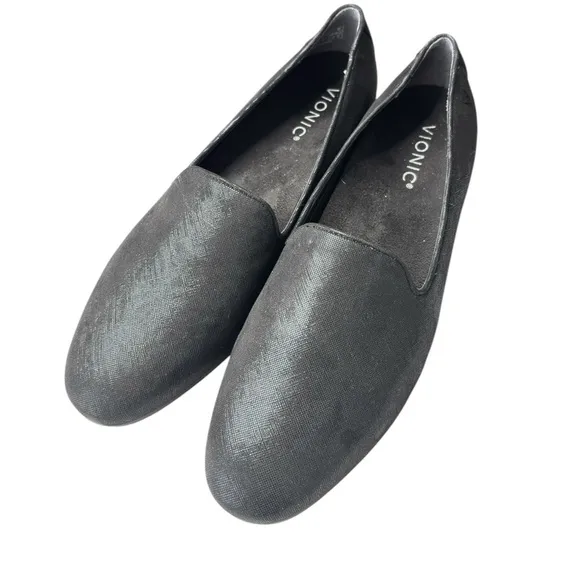Vionic Willa II Shimmer Textile Black Flats Comfort Shoe Size 8.5 Arch Support