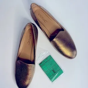 VIONIC Willa Snake Emboss Flat Loafers Copper Shoes Sz.7 New