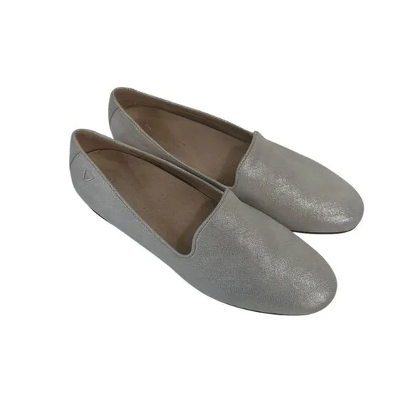 Vionic Women Silver Metallic Slip-On Loafers Comfort Shoes SZ 6 Textile Upper