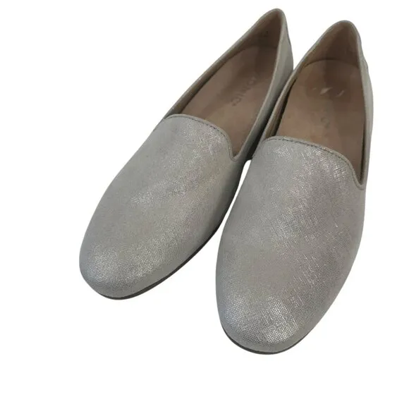 Vionic Women Silver Metallic Slip-On Loafers Comfort Shoes SZ 6 Textile Upper