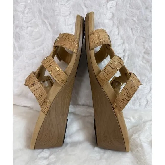 Vionic Women’s 381 Radia Tan Strappy Cork Wedge Orthotic Sandal Slide Size 9