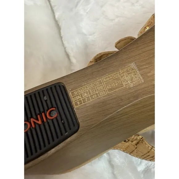 Vionic Women’s 381 Radia Tan Strappy Cork Wedge Orthotic Sandal Slide Size 9