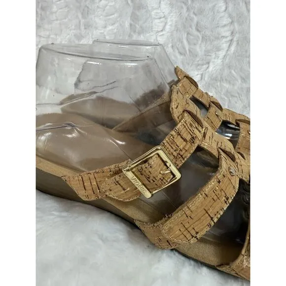 Vionic Women’s 381 Radia Tan Strappy Cork Wedge Orthotic Sandal Slide Size 9