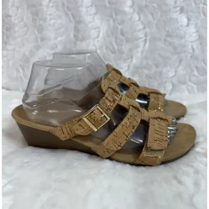 Vionic Women’s 381 Radia Tan Strappy Cork Wedge Orthotic Sandal Slide Size 9