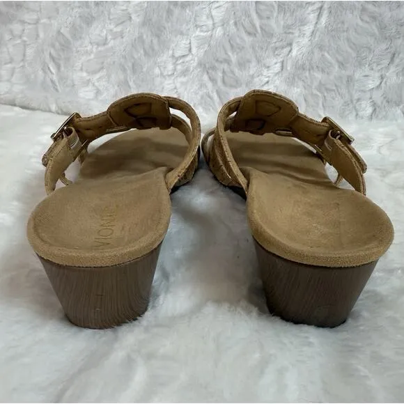 Vionic Women’s 381 Radia Tan Strappy Cork Wedge Orthotic Sandal Slide Size 9