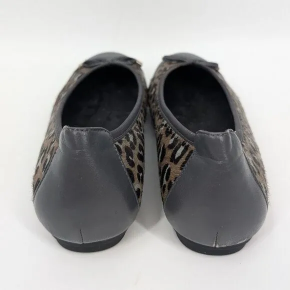 Vionic Women's Gray Brown Leopard Animal Print Leather Minna Flats Bow 8.5