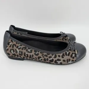 Vionic Women's Gray Brown Leopard Animal Print Leather Minna Flats Bow 8.5