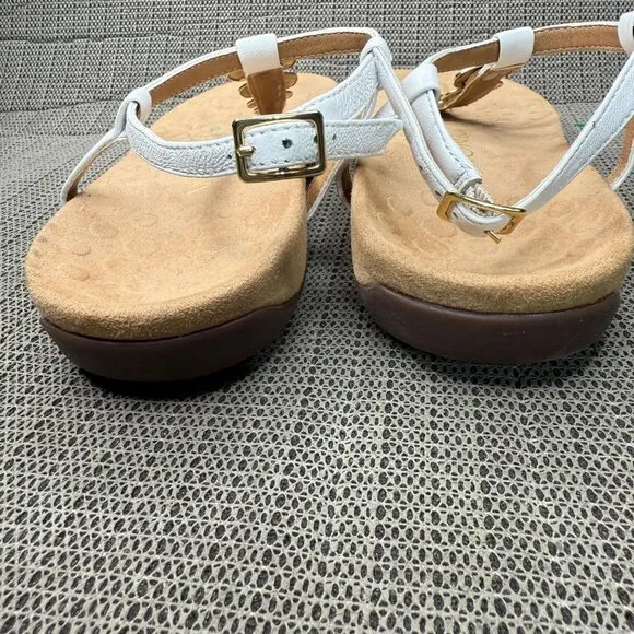 Vionic Womens Size 9 White Miami T-Strap Sandals With Gold Accents