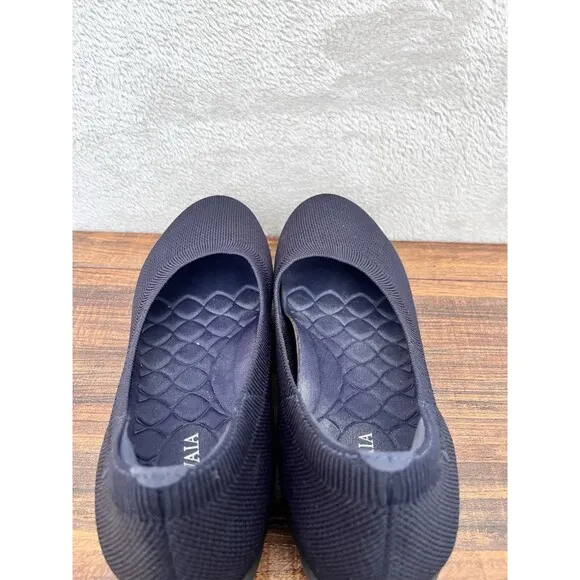 Vivaia Round-Toe Flats (Claire) Women's Navy Knit Comfort Ballet Flats 38.5